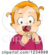 Clipart Of A Happy Red Haired Baby Girl Showing Her First Tooth Royalty Free Vector Illustration