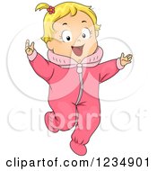 Clipart Of A Happy Blond Caucasian Toddler Girl In A Pink Onesie Royalty Free Vector Illustration