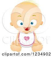 Poster, Art Print Of Happy Caucasian Baby Girl In A Bib