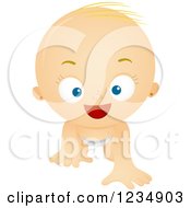 Clipart Of A Happy Caucasian Baby Girl Crawling Royalty Free Vector Illustration