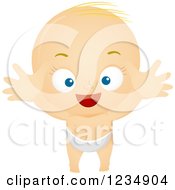 Clipart Of A Happy Caucasian Baby Girl Reaching Up Royalty Free Vector Illustration