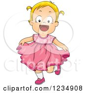Clipart Of A Happy Blond Caucasian Toddler Girl In A Pink Dress Royalty Free Vector Illustration by BNP Design Studio