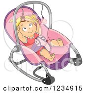 Clipart Of A Blond Caucasian Baby Girl Reaching For The Toys On Her Rocker Royalty Free Vector Illustration
