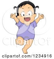 Happy Brunette Cacuasian Baby Girl In A Romper