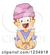 Clipart Of A Happy Caucasian Baby Girl Wearing A Beanie Hat Royalty Free Vector Illustration
