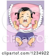 Clipart Of A Crying Baby Girl Wetting The Bed Royalty Free Vector Illustration by BNP Design Studio