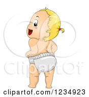 Clipart Of A Rear View Of A Happy Blond Baby Girl In A Diaper Royalty Free Vector Illustration