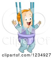 Red Haired Caucasian Baby Boy Playing In A Bouncer