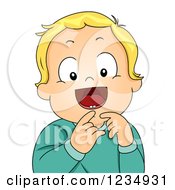 Poster, Art Print Of Happy Blond Caucasian Baby Boy Showing His First Tooth