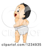 Clipart Of A Rear View Of A Baby Boy Standing In A Diaper Royalty Free Vector Illustration