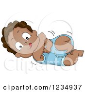 Clipart Of A Black Baby Boy Rolling Around On The Floor Royalty Free Vector Illustration by BNP Design Studio