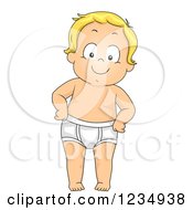 Happy Blond Caucasian Toddler Boy Standing In Briefs
