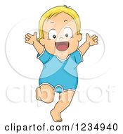Clipart Of A Happy Caucasian Baby Boy In A Romper Royalty Free Vector Illustration
