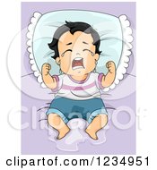 Clipart Of A Crying Baby Boy Wetting The Bed Royalty Free Vector Illustration