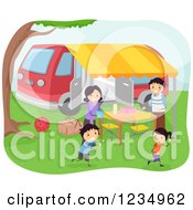 Poster, Art Print Of Happy Family Having A Picnic At A Camp Ground
