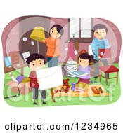 Poster, Art Print Of Happy Family Setting Up A Yard Sale