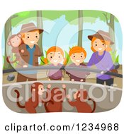 Poster, Art Print Of Happy Red Haired Family Watching Monkeys At A Zoo