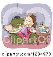 Clipart Of A Chubby Woman Eating A Pizza In A Chair Royalty Free Vector Illustration