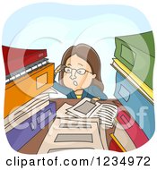 Clipart Of A Caucasian Woman Searching Through Files Royalty Free Vector Illustration