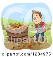 Poster, Art Print Of Man Raking Leaves And Putting Them In A Compost Bin