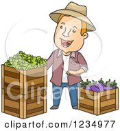 Caucasian Farmer Man With Crates Of Fresh Produce