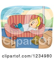 Poster, Art Print Of Relaxed Blond Caucasian Man Resting On A Couch In A New Beach Front Home