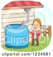 Poster, Art Print Of Happy Caucasian Man Collecting Rain Water From The Gutter