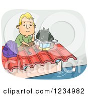 Clipart Of A Caucasian Man Stranded On A Roof During A Flood Royalty Free Vector Illustration