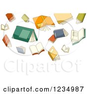 Clipart Of A Background Of Falling Books Royalty Free Vector Illustration