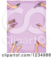 Border Of Hands With Makeup And Hair Items Over Purple