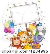 Poster, Art Print Of Happy Party Zoo Animals With A Sign