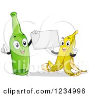 Poster, Art Print Of Happy Banana Peel And Bottle Characters Holding A Sign