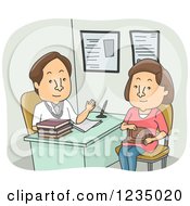 Clipart Of A Caucasian Male Doctor Speaking With A Female Patient Royalty Free Vector Illustration
