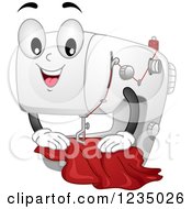 Clipart Of A Happy Sewing Machine Mascot With Cloth Royalty Free Vector Illustration by BNP Design Studio