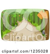 Clipart Of A Sign Over A Hiking Trail Path In The Woods Royalty Free Vector Illustration