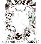 Clipart Of A Green And Black And White Doodled Moster Border Royalty Free Vector Illustration