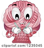Clipart Of A Pink Yarn Mascot With Double Point Needles Royalty Free Vector Illustration