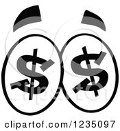 Clipart Of A Pair Of Black And White Greedy Dollar Eyes Royalty Free Vector Illustration