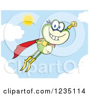 Poster, Art Print Of Super Hero Frog Character Flying In The Sky
