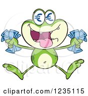 Poster, Art Print Of Rich Frog Character Jumping With Euro Cash Money And Symbol Eyes