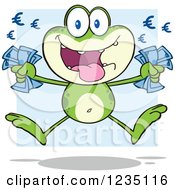 Poster, Art Print Of Happy Frog Character Jumping With Euro Cash Money