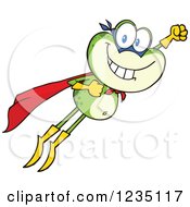 Clipart Of A Super Hero Frog Character Flying Royalty Free Vector Illustration by Hit Toon
