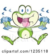 Poster, Art Print Of Rich Frog Character Jumping With Euro Cash Money