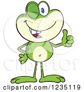 Clipart Of A Frog Character Winking And Holding A Thumb Up Royalty Free Vector Illustration by Hit Toon