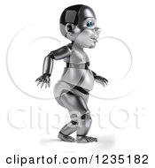 Clipart Of A 3d Metal Baby Robot Taking Its First Steps 2 Royalty Free Illustration