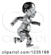 Clipart Of A 3d Metal Baby Robot Running Royalty Free Illustration