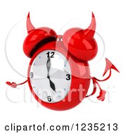 Clipart Of A 3d Devil Alarm Clock Presenting Royalty Free Illustration by Julos