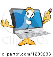 Pc Computer Mascot Holding A Pencil