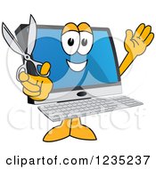 Clipart Of A PC Computer Mascot Holding Scissors Royalty Free Vector Illustration by Mascot Junction