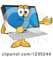 Clipart Of A Beat Up PC Computer Mascot With His Arm In A Sling Royalty Free Vector Illustration